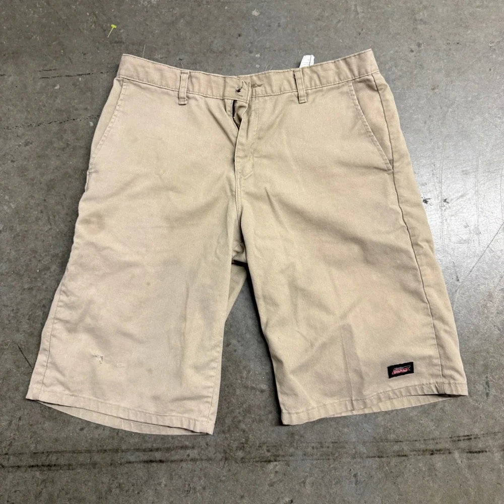 Dickies Mens Khaki Tan Flat Front Work Shorts Multi Pocket Size 34 Utility